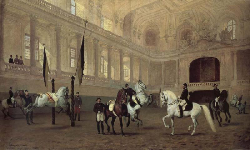 Julius von Blaas Morning working in the winter riding school oil painting image